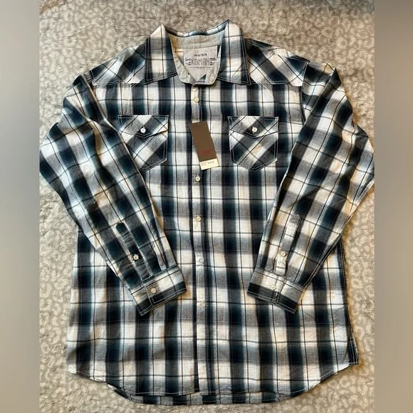 NWT Men’s KOMAN Long Sleeve Plaid Button Up 2XL - Picture 4 of 5